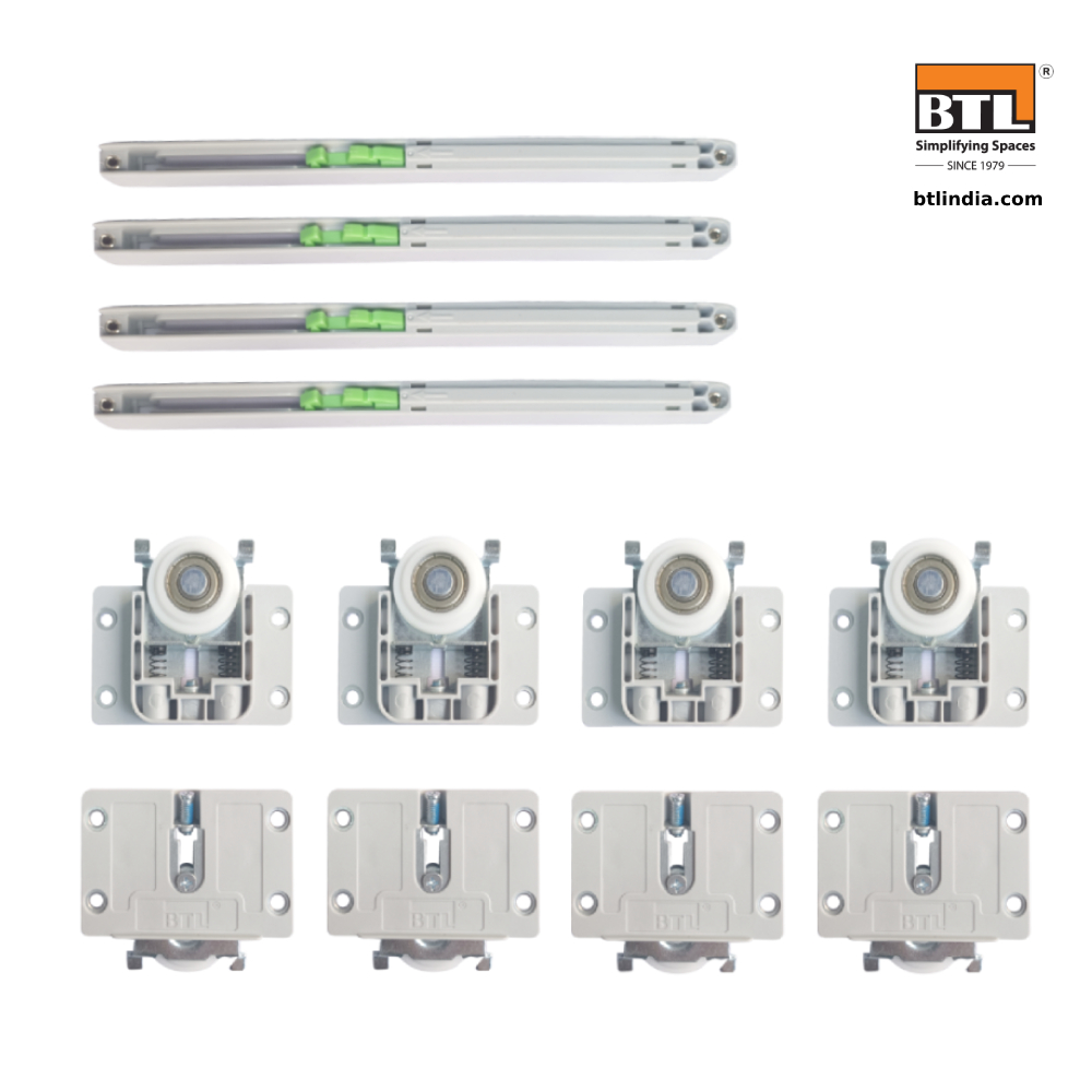 Soft Close Wardrobe Sliding Fitting - 65Kg - 2 Door Kit